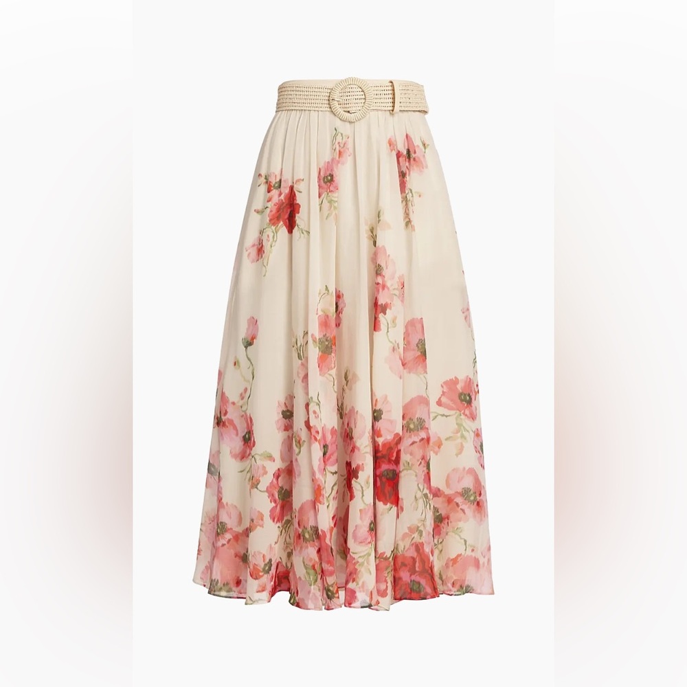 Zimmermann Lightburst Floral Cotton & Silk Maxi Skirt Sz 0PAU/2 US. Missing Belt